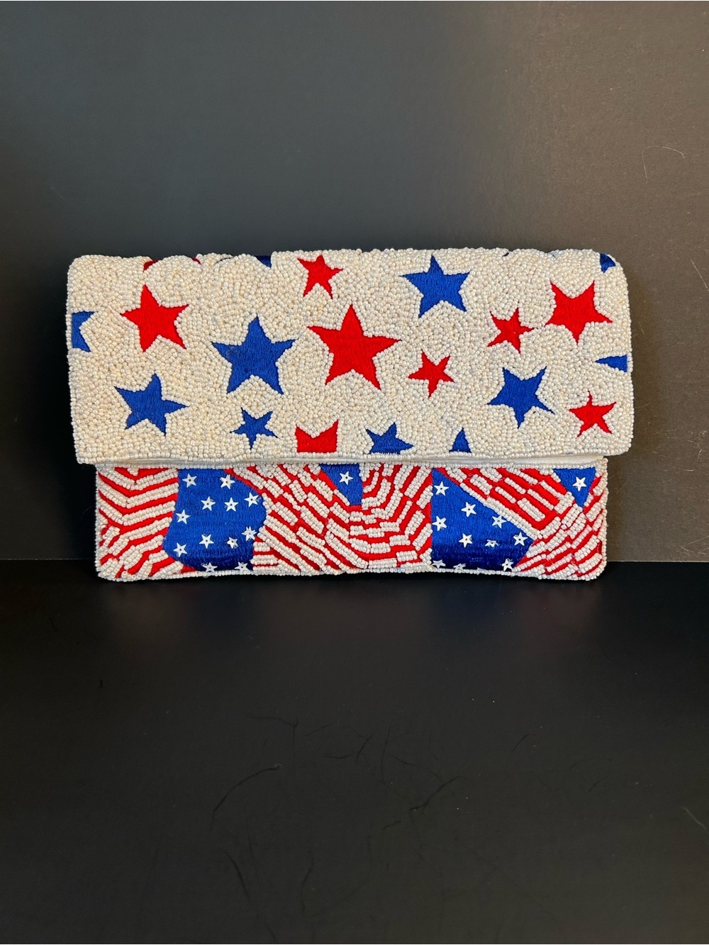 Beaded Star & Flag Clutch Purse Red, White & Blue - Picture 2 of 5